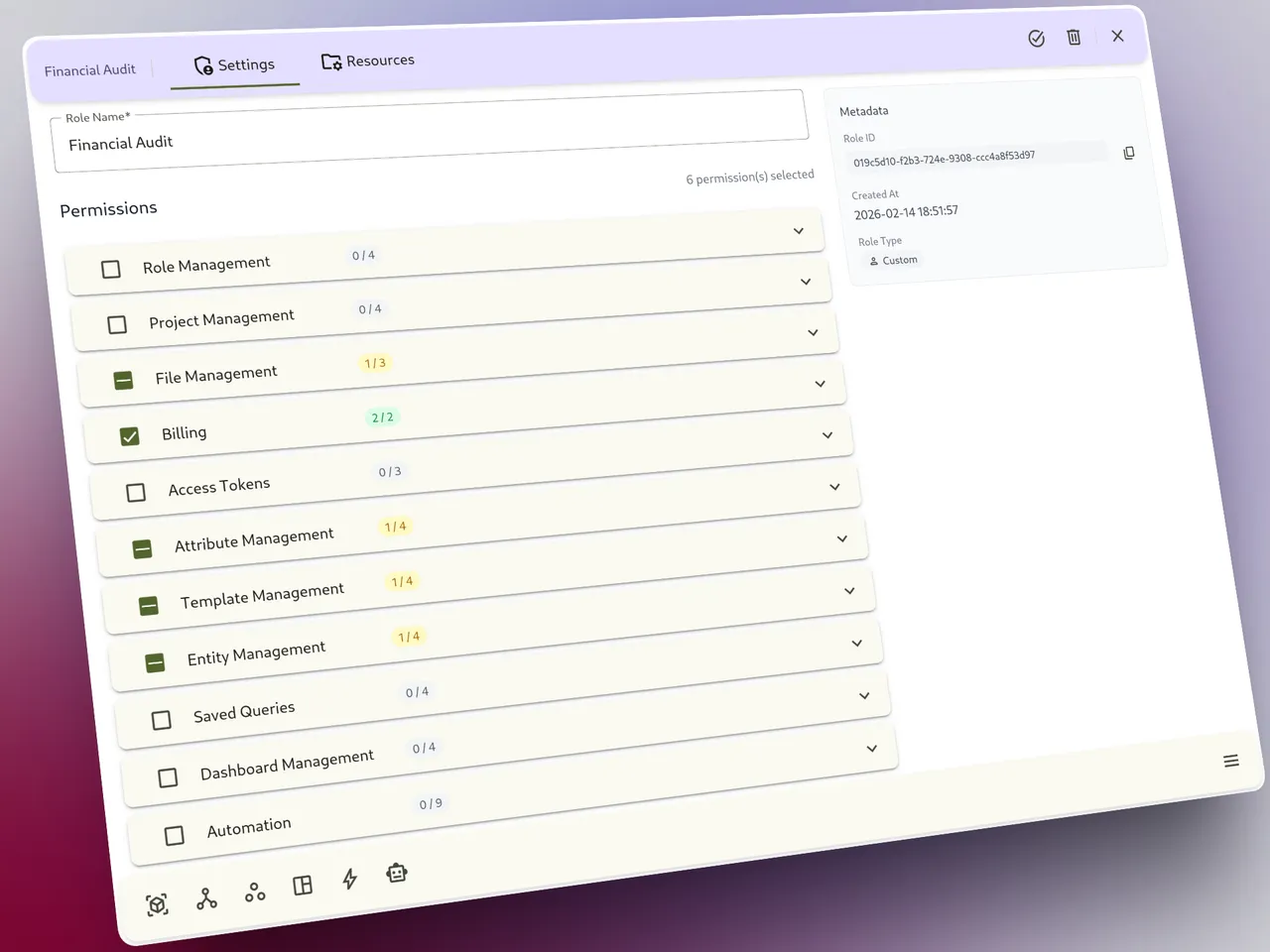 Role-based access control settings